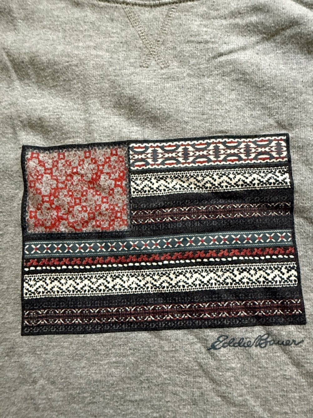 Eddie Bauer Quilted Flag Crew Neck Sweatshirt Size XL - Picture 4 of 9